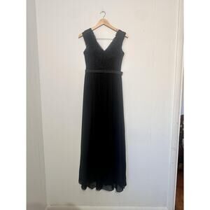 Eva Dress Womens XS‎ Black Lace Bodice Chiffon Maxi V Neck Formal Gown Evening